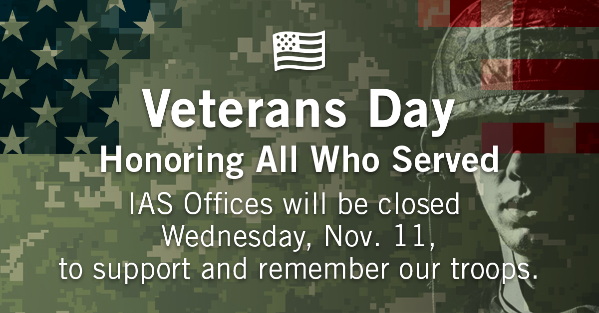 IAS Offices Closed Veterans Day International Accreditation Service, Inc.