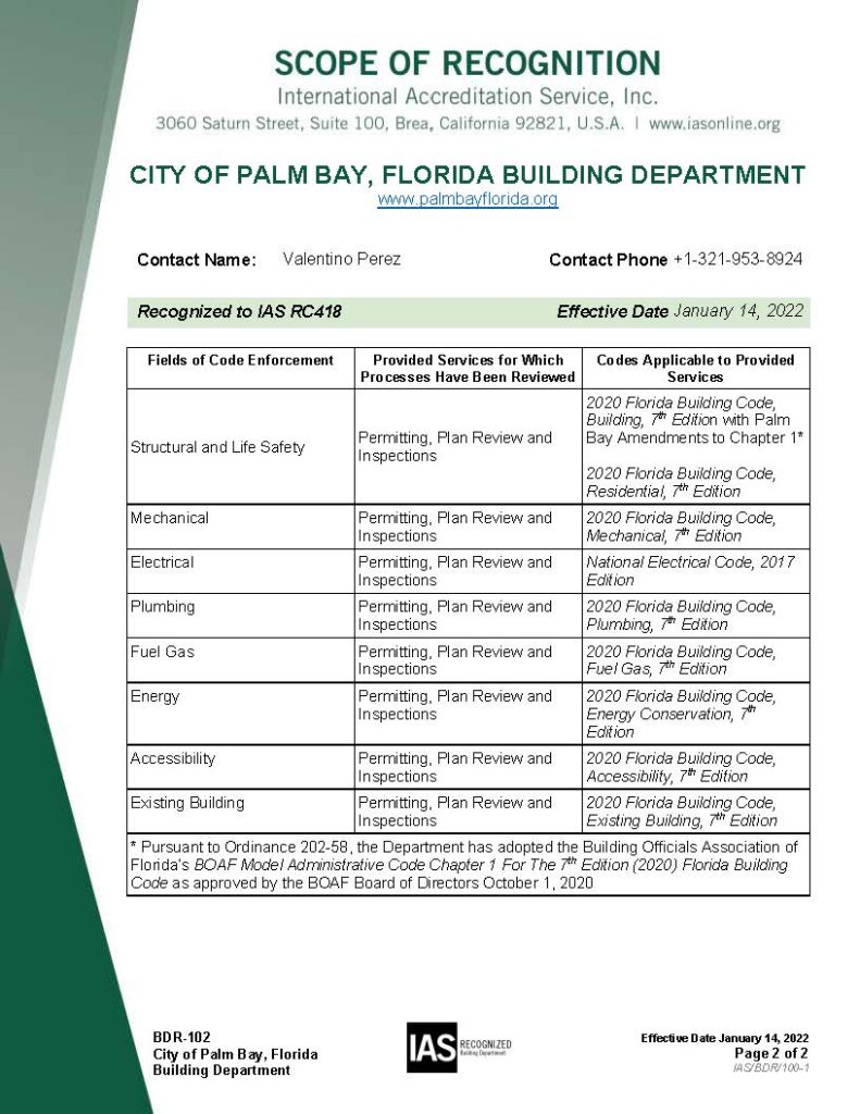 Palm Bay Building Department First In United States To Achieve IAS ...